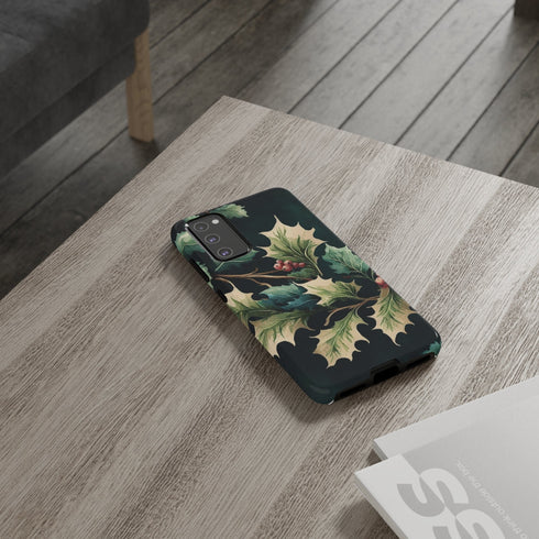 Dark Green Festive Holly in Watercolor - Impact Resistant Phone Case